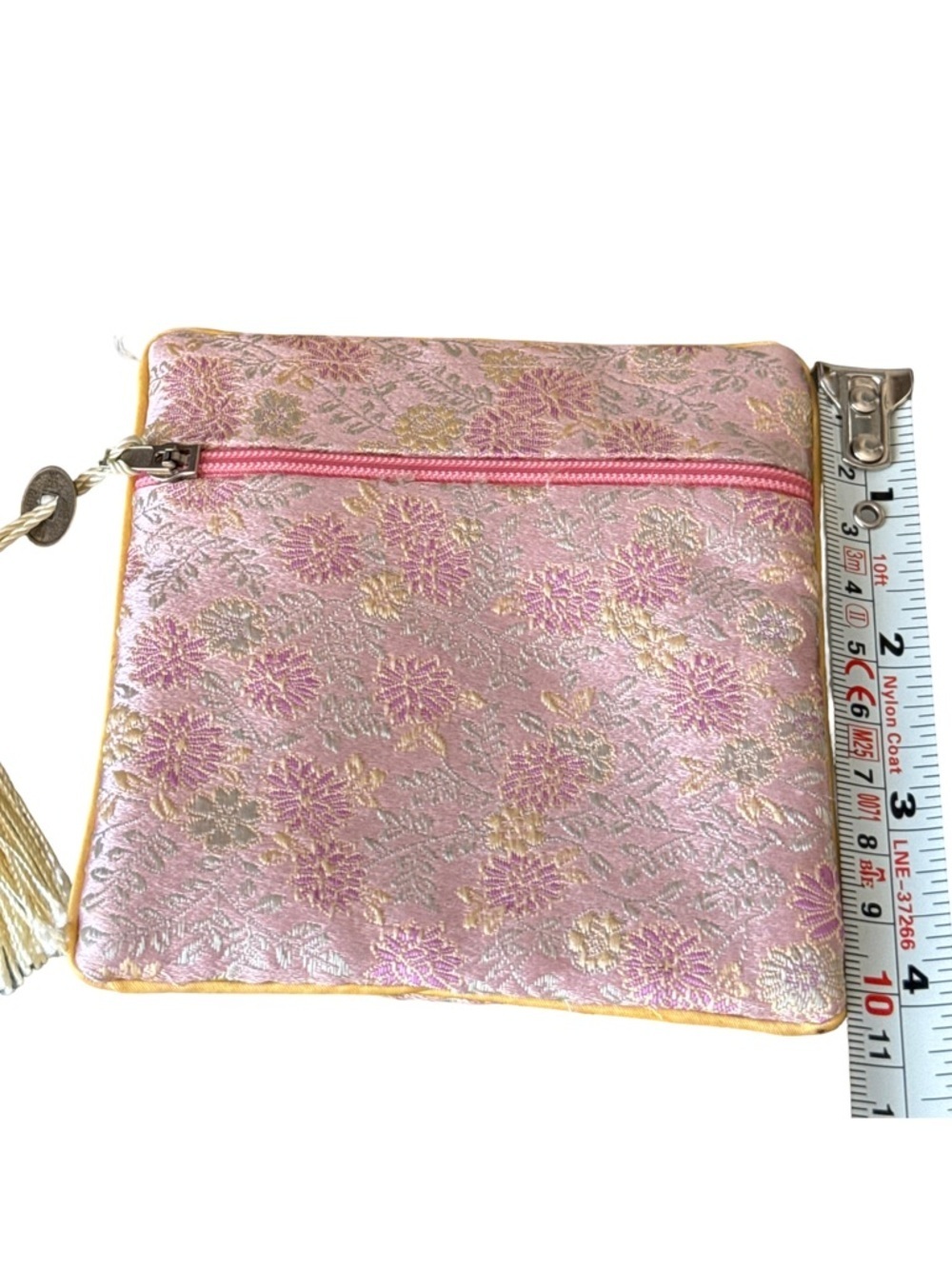 Source Unknown Pink and Gold Floral Jacquard Pouch